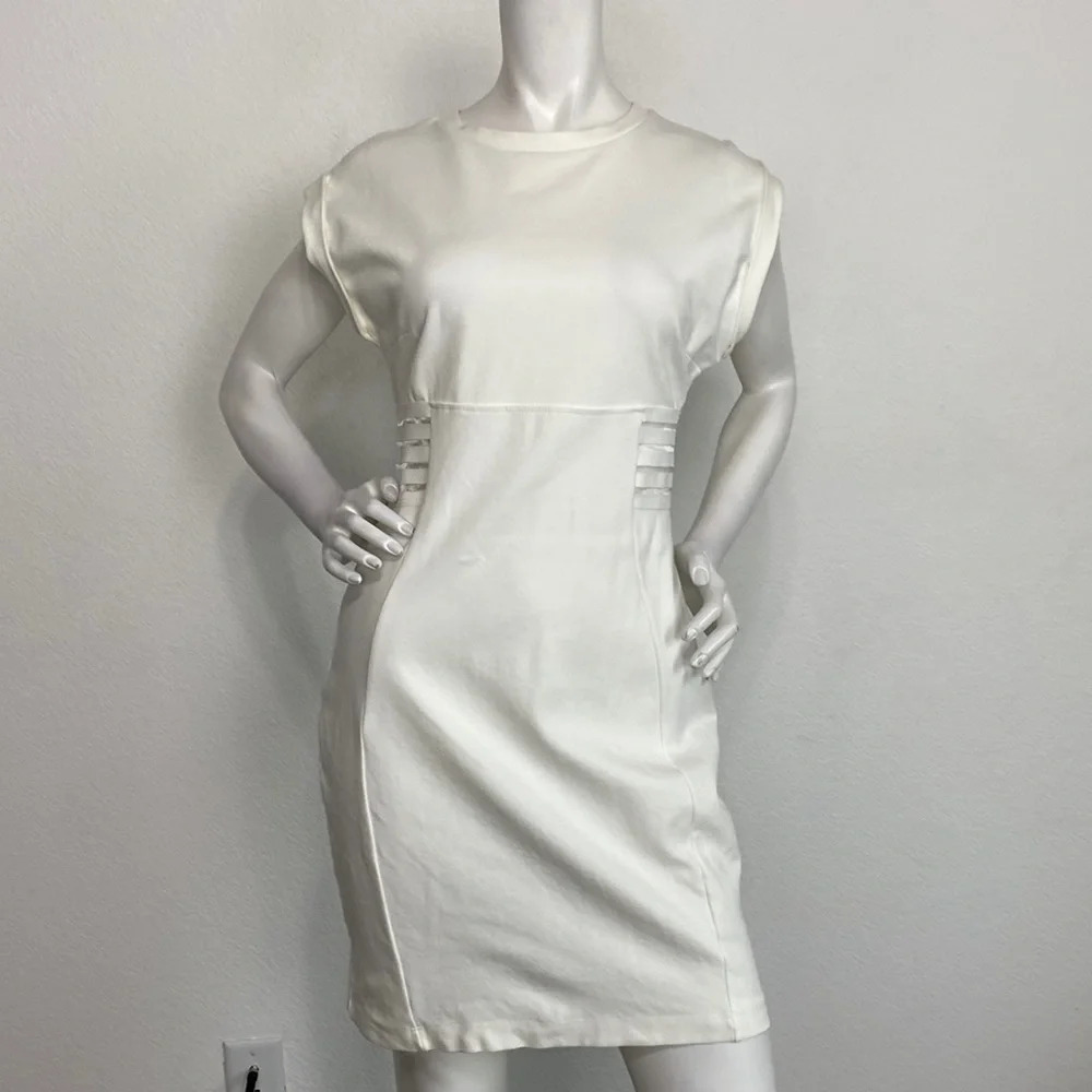 Mystic Ivory Semi Sheer Short Sleeve Crew Neck Mini Dress Size Large